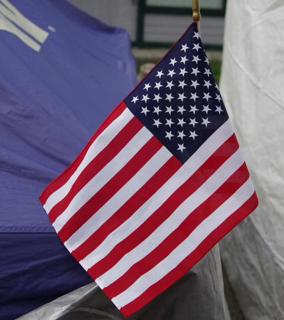 Old Glory on the 4th between two Hoodsport Street Fair booths IMGP1246crp
